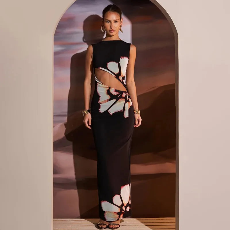 Vestido longo Estampa Digital Frente Isssadora
