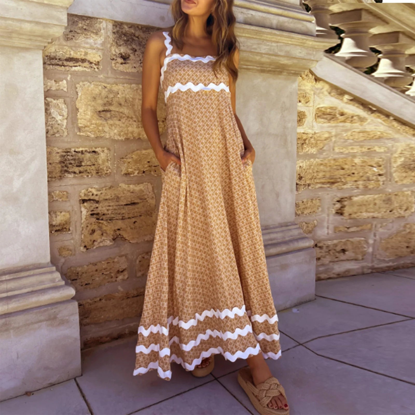 Vestido Longo Frente Caqui
