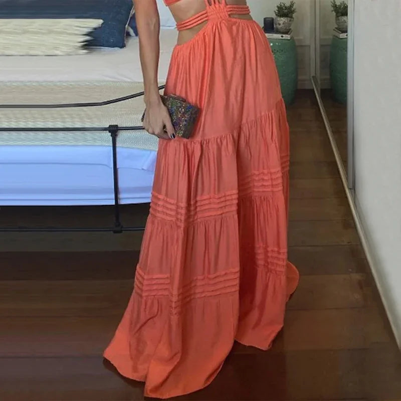 Saia vestido longo salmão Ana Vitoria