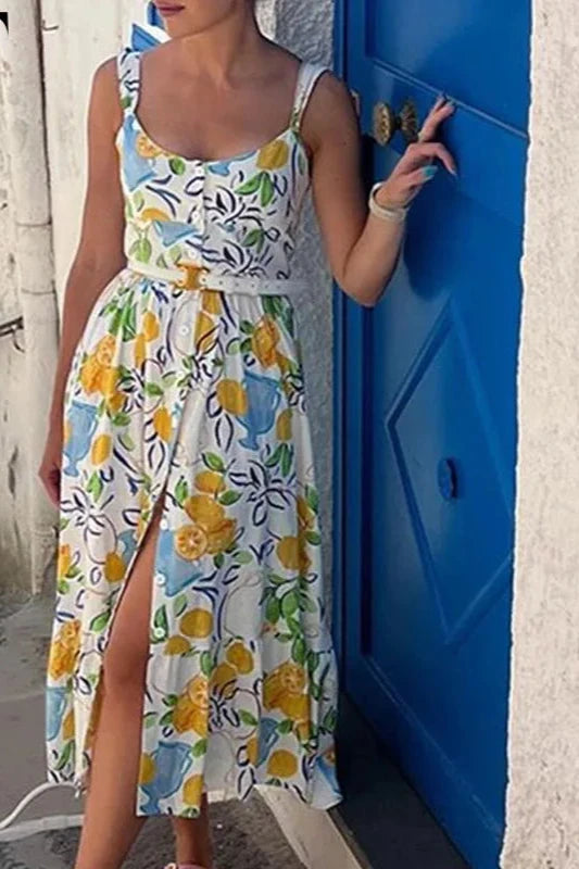 Vestido Longo Feminino Slip Estampado Floral Decotado - Vanessa