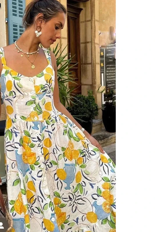 Vestido Longo Feminino Slip Estampado Floral Decotado - Vanessa