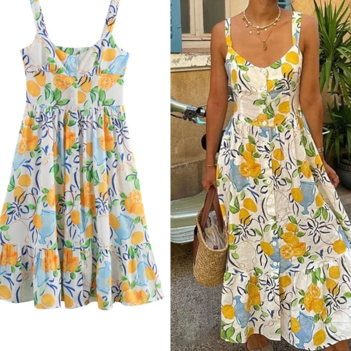 Vestido Longo Feminino Slip Estampado Floral Decotado - Vanessa