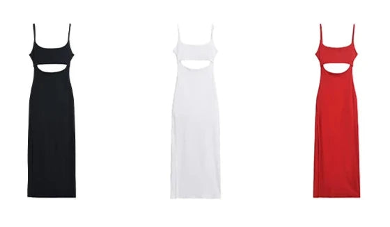 Vestido Longo Sexy com Recortes Decote Profundo Fenda na Saia - Lauana