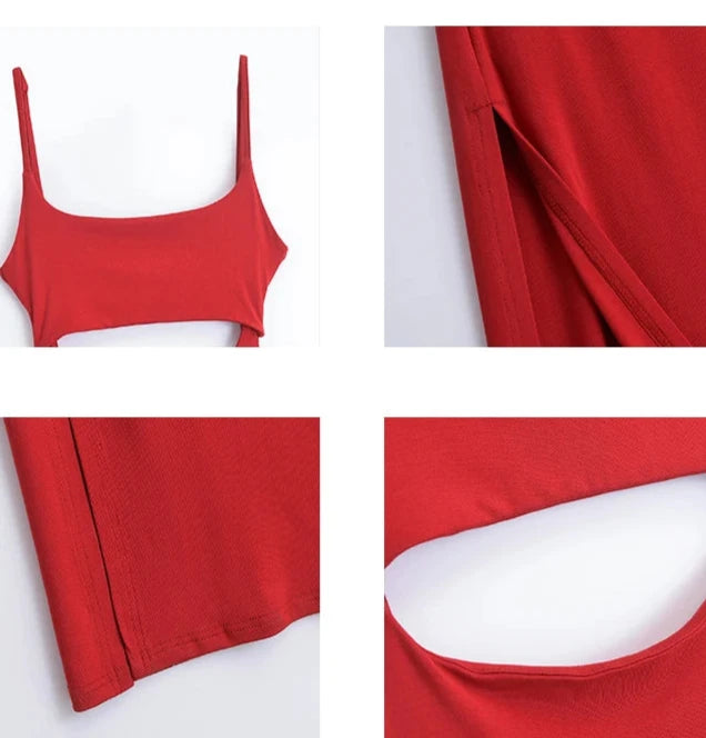 Vestido Longo Sexy com Recortes Decote Profundo Fenda na Saia - Lauana