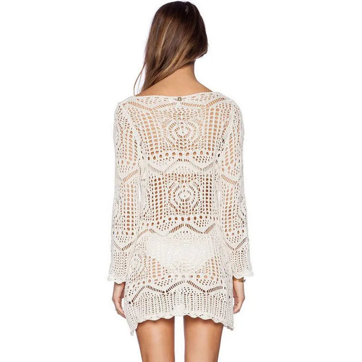 Vestido de Praia Crochê Sexy para Mulheres - Verão - Eleonora