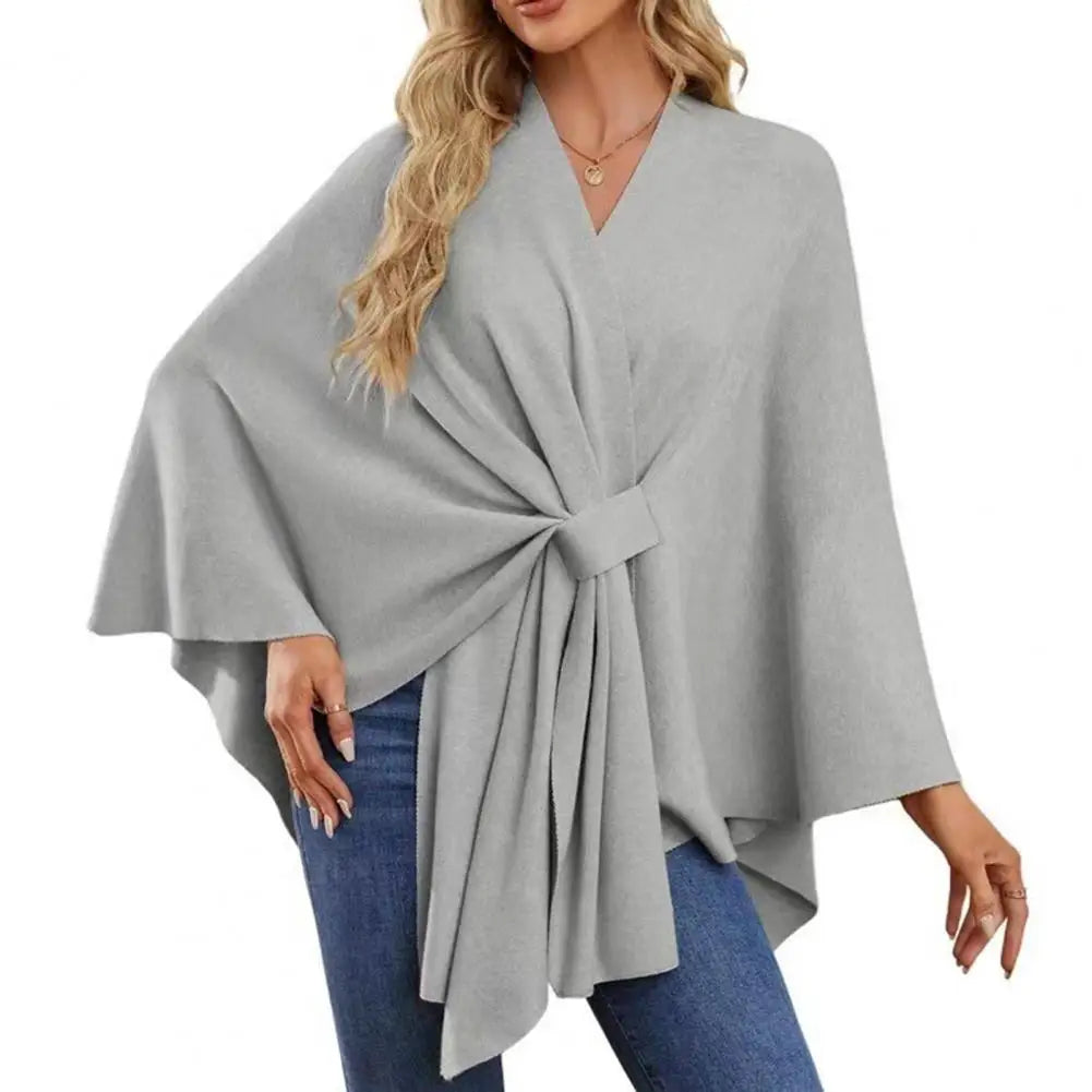 Primavera outono feminino xale casaco à prova de vento com decote em v manter quente poncho cor pura frente aberta ombro envolve com mangas morcego