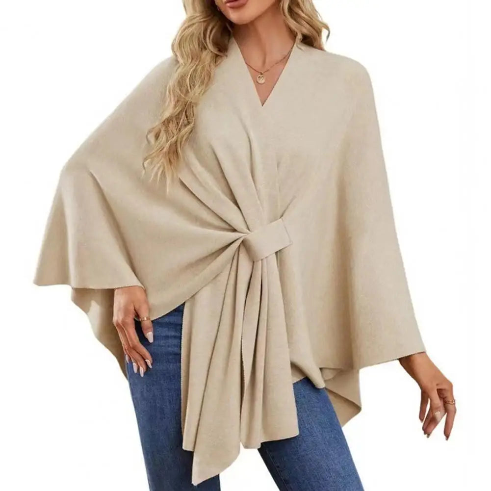 Primavera outono feminino xale casaco à prova de vento com decote em v manter quente poncho cor pura frente aberta ombro envolve com mangas morcego