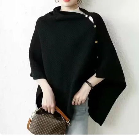 Xale Malha Tricot Feminino Assimétrico Gola AltaGrosso Lã Botôes Cachecol Moda Inverno Quente  - Heloisa