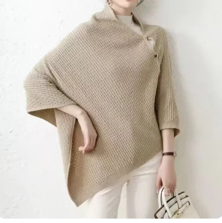 Xale Malha Tricot Feminino Assimétrico Gola AltaGrosso Lã Botôes Cachecol Moda Inverno Quente  - Heloisa
