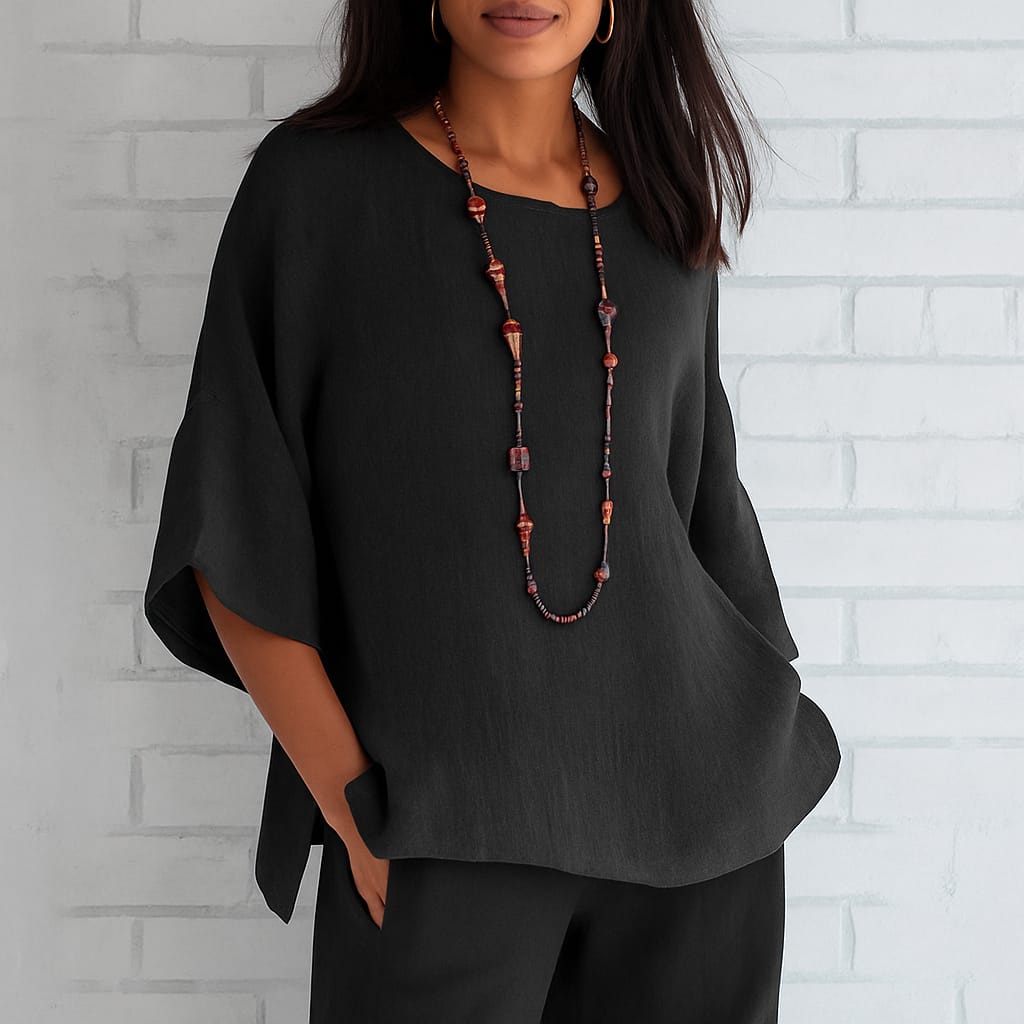 Blusa Feminina Plus Size Algodáo e Linho Elegante Casual Confortavél Coleção Primavera - Verão - Vera