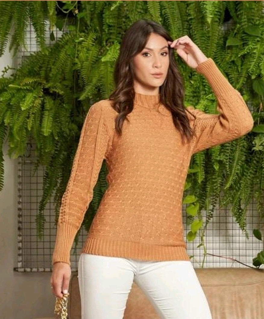 Blusa Feminina Tricot Malha Grossa Quente Relevo Detalhada Coleção Inverno - Ana